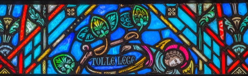 Tolle Lege sign in stained-glass window design