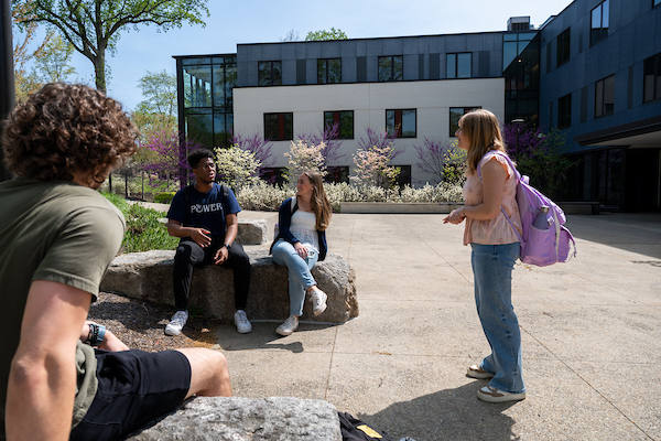 Students talking outside on the Cabrini Campus